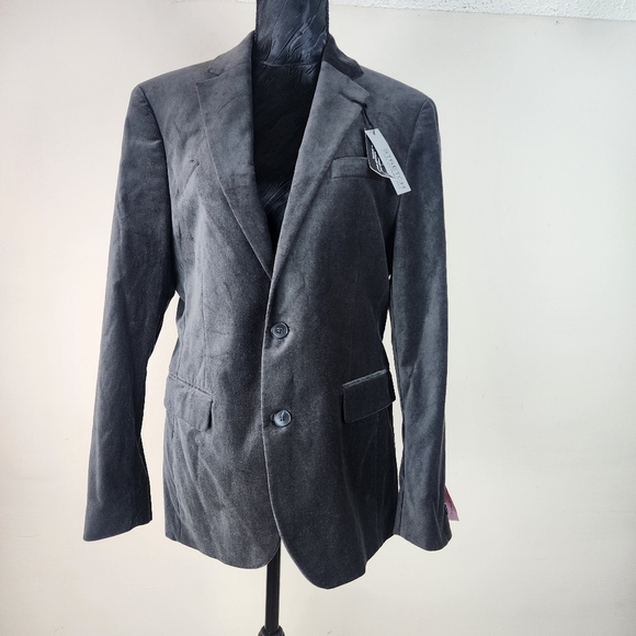 J. FerrarMen's Slim Fit Velvet Gray Two Button Blazer Size 38S - Picture 3 of 13